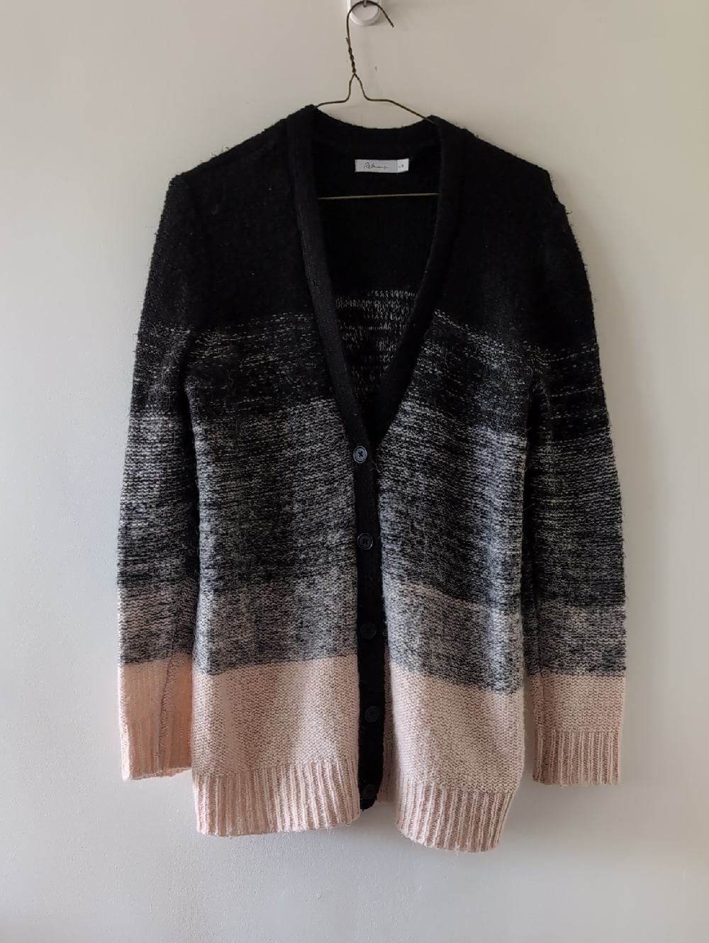 Reitmans Black, Blush and Gray Ombre Button Cardigan Alpaca Blend Size L